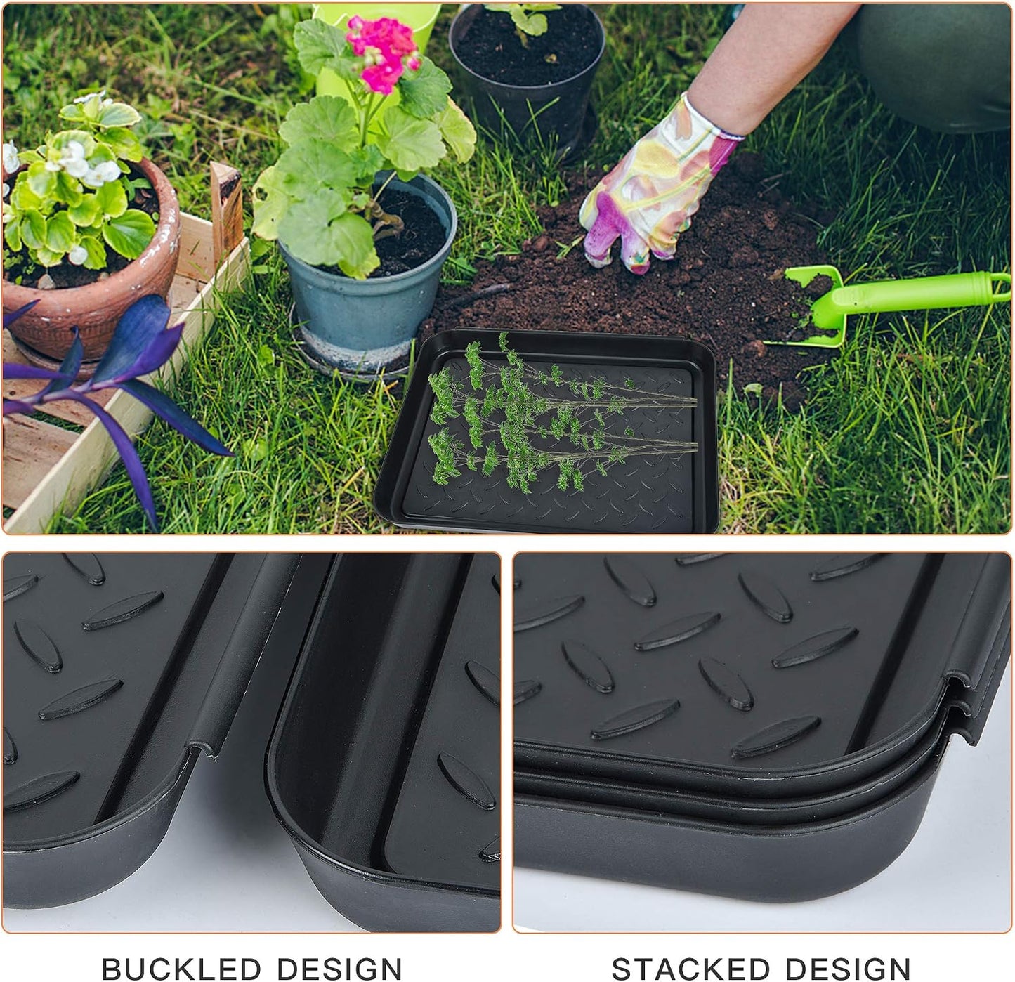 Set of 3 Square Boot Tray, Plastic Utility Shoe Mat Tray, 13.7x10.6x1inch | Black Multi-Function Boots Drying Pad for Entryway Indoor and Outdoor Use in All Seasons