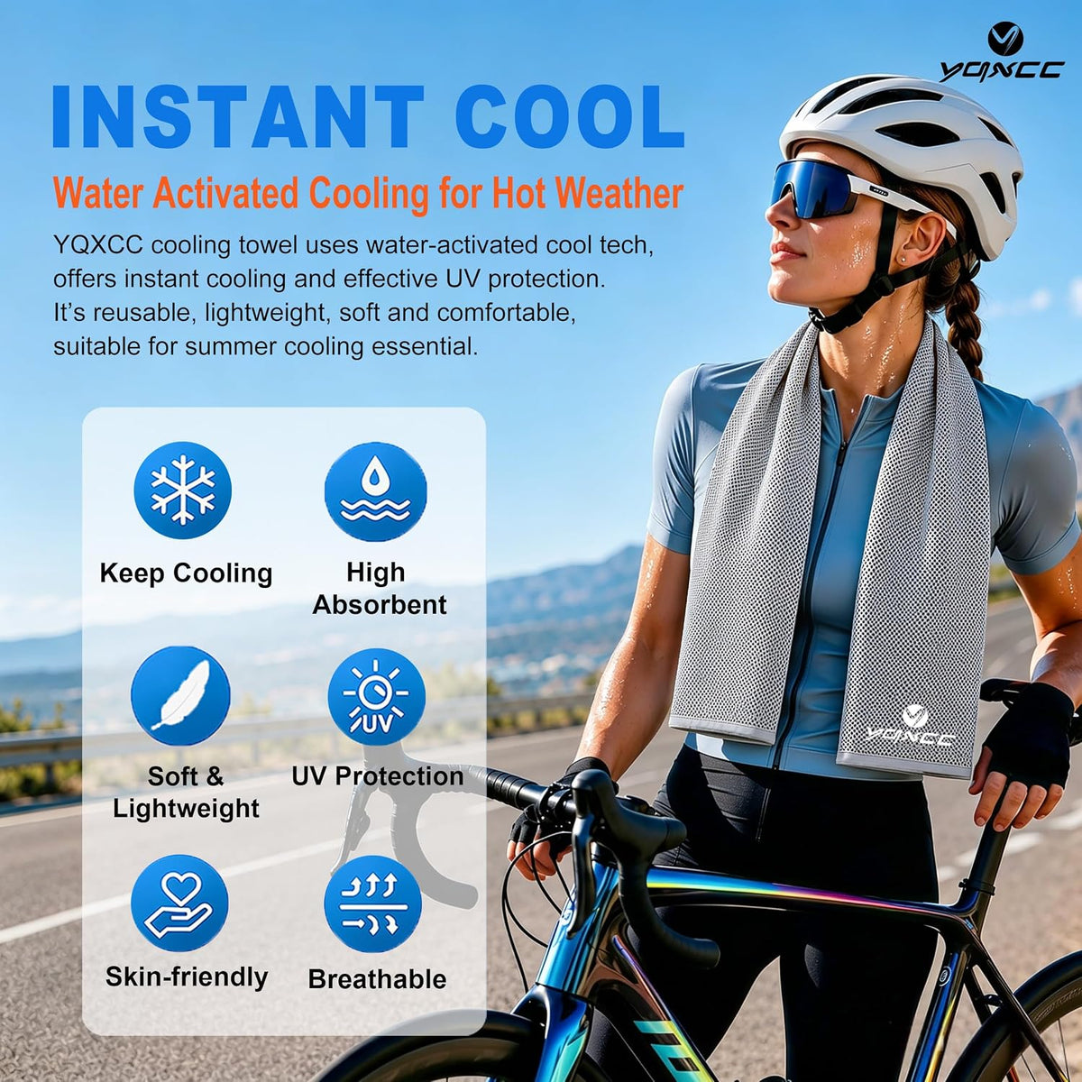 YQXCC 4 Pack Cooling Towels (40"x12"), Ice Cool for Neck & Face