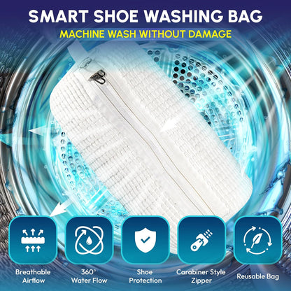 Shoe Washing Bag for Washing Machine, Reusable Shoes Laundry Bag with Zipper Lock, Dual Compartment for Sneakers, Trainers & Kids Shoes