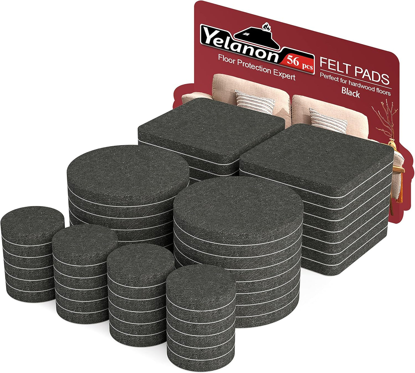 Felt Furniture Pads -56 Pcs(1+2)” Premium Felt Pads for Chair Legs Furniture, Floor Protectors for Hardwood Floors,Brown