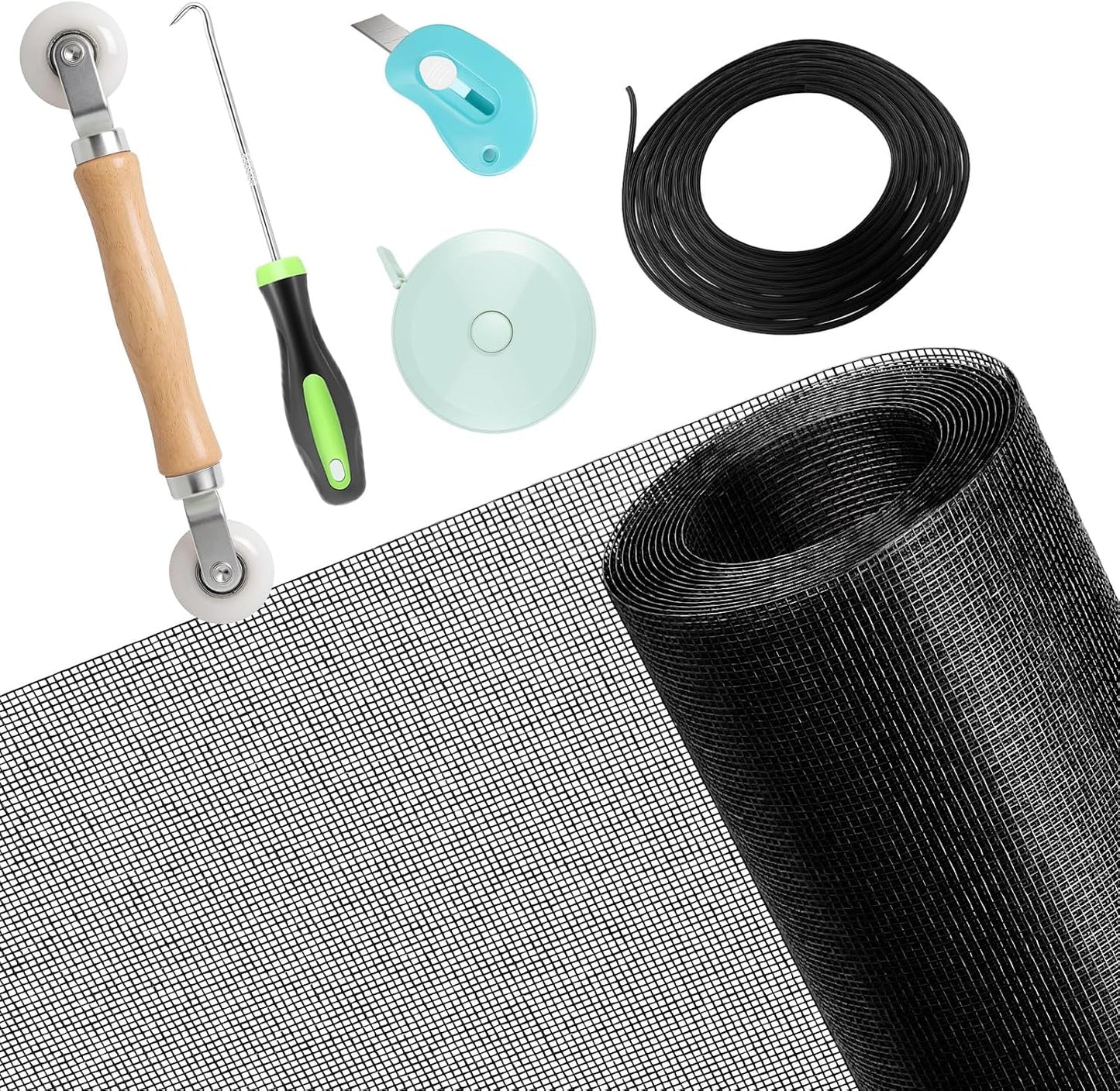 Secopad Window Screen & Screen Door Mesh Repair Kit, 39 in x 78 in, Black | Fiberglass Roll with Tools, Tearproof & Washable, High-Transmittance, For Windows, Patio & Porch Replacement
