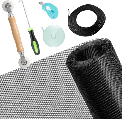 Secopad Window Screen & Screen Door Mesh Repair Kit, 39 in x 78 in, Black | Fiberglass Roll with Tools, Tearproof & Washable, High-Transmittance, For Windows, Patio & Porch Replacement