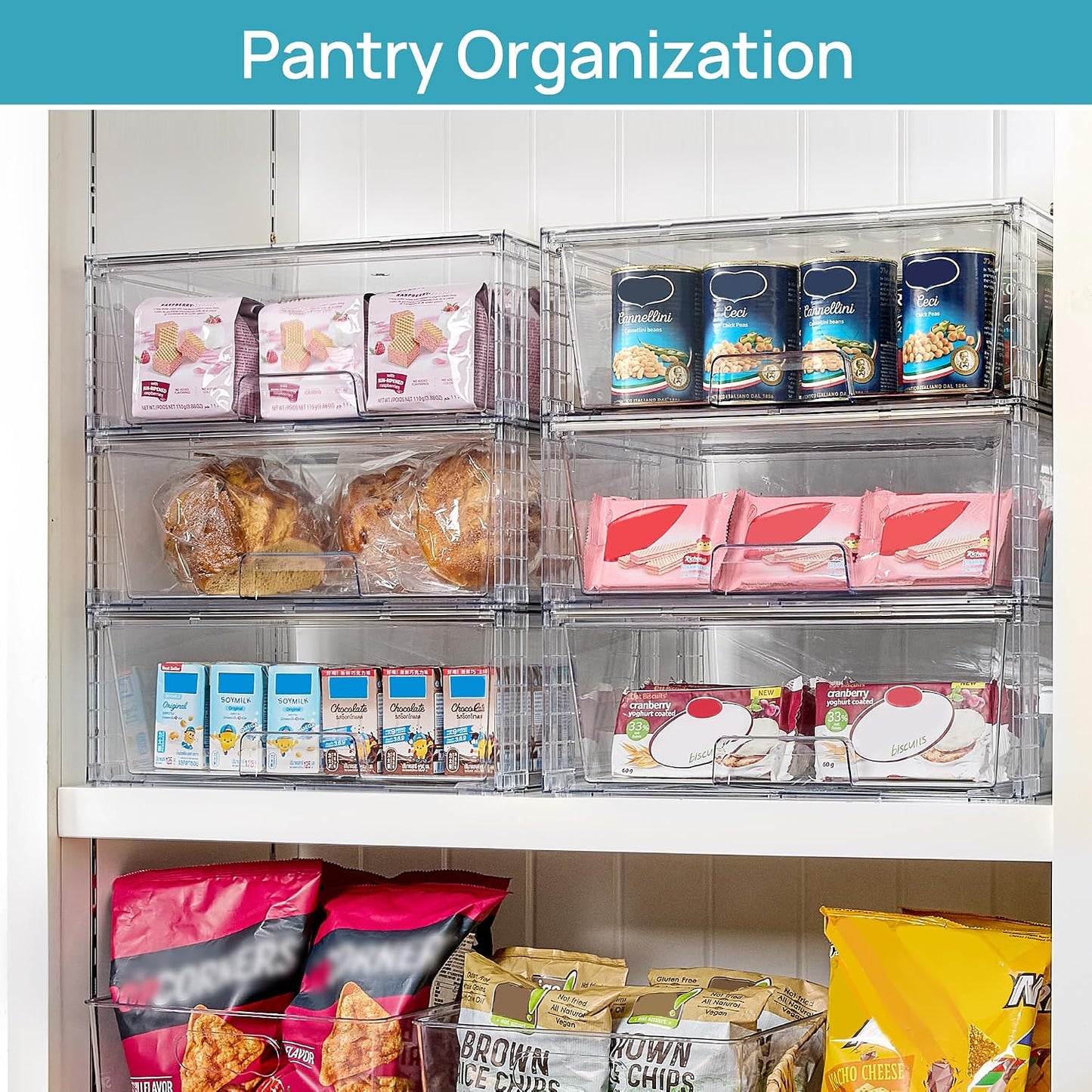 Vtopmart 2 Pack Large Clear Stackable Storage Drawers for Closet, Pantry | Easily Assemble Bathroom Undersink Organizers,Plastic Storage Bins for Cabinet,Kitchen Pantry Organization