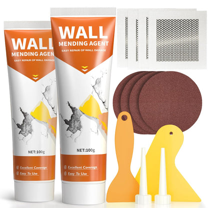 NINGOO Drywall Repair Kit,2 Pack Wall Repair Paste for Wall Holes & Cracks | 4 Wall Patches,2 Scraper,4 Sandpapers,Quick Drying,Apartment Friendly