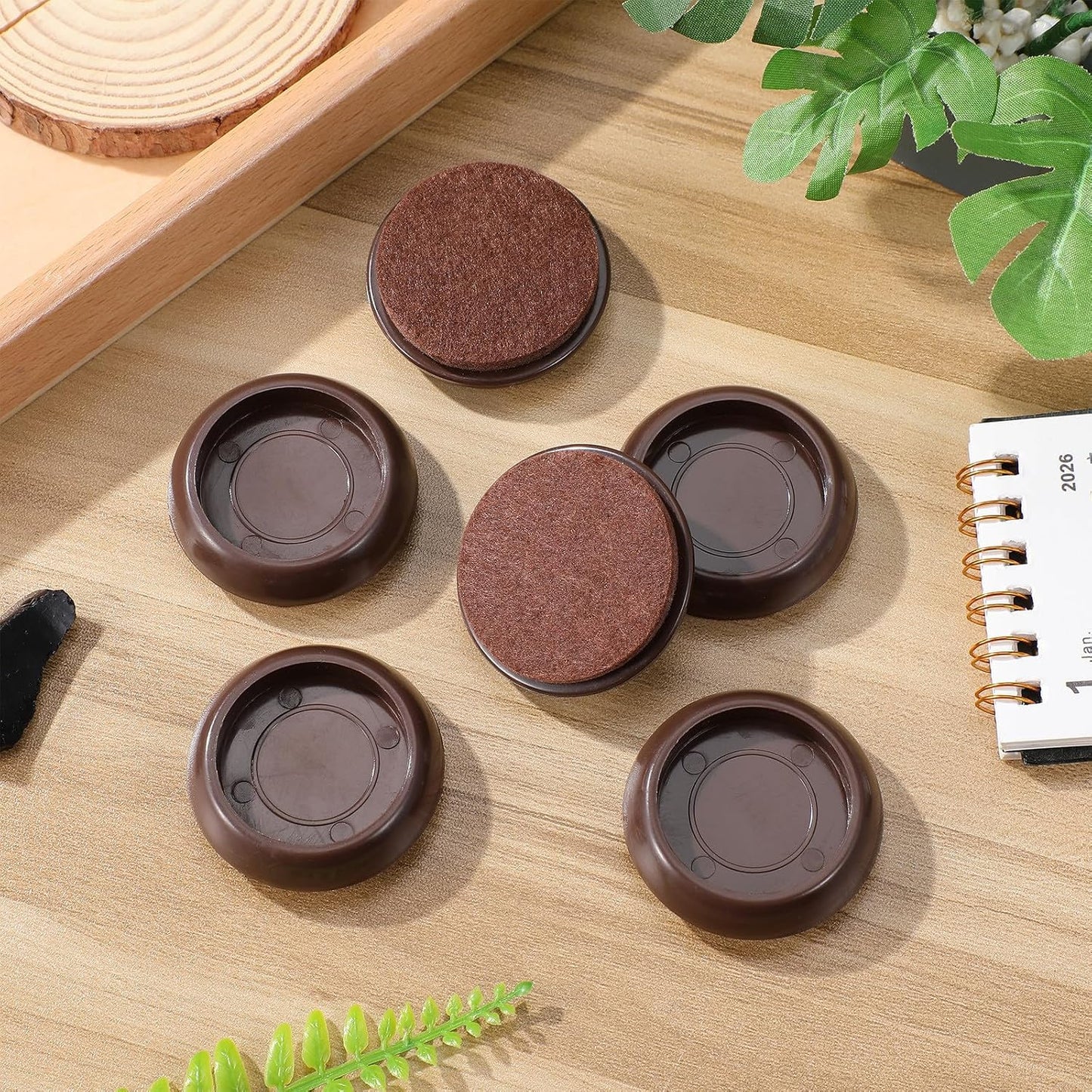 Angoily Furniture Pads & Sliders for Hardwood Floors, 10 Pcs Felt Chair Leg Floor Protectors Caster Cups, Heavy Duty Moving Pads for Piano Bed Wheels, Non Scratch (Light Brown)