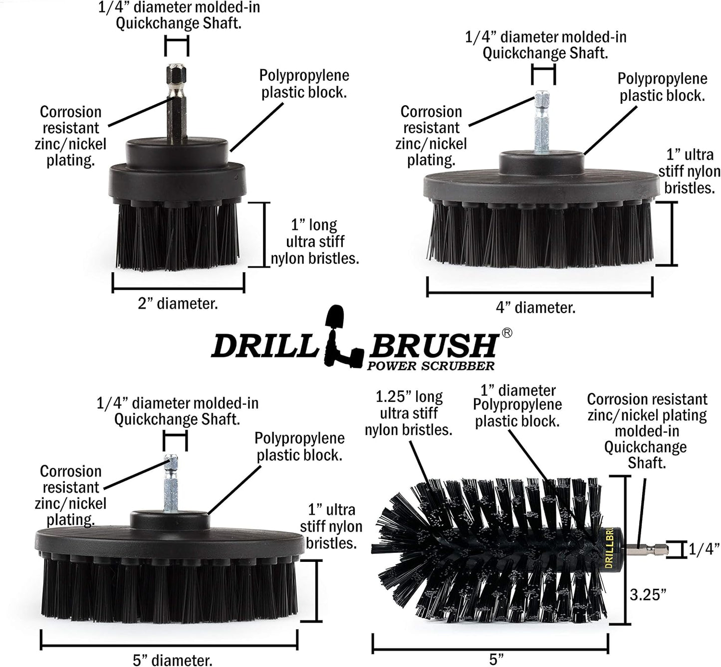 Grout Cleaner Kit - Bathroom Drill Brush Attachment Set - Shower Cleaner | Household Cleaning Supplies - Tub Scrubber - Toilet Brush - Spotless Tiles - Power Scrubbing Nylon Bristles