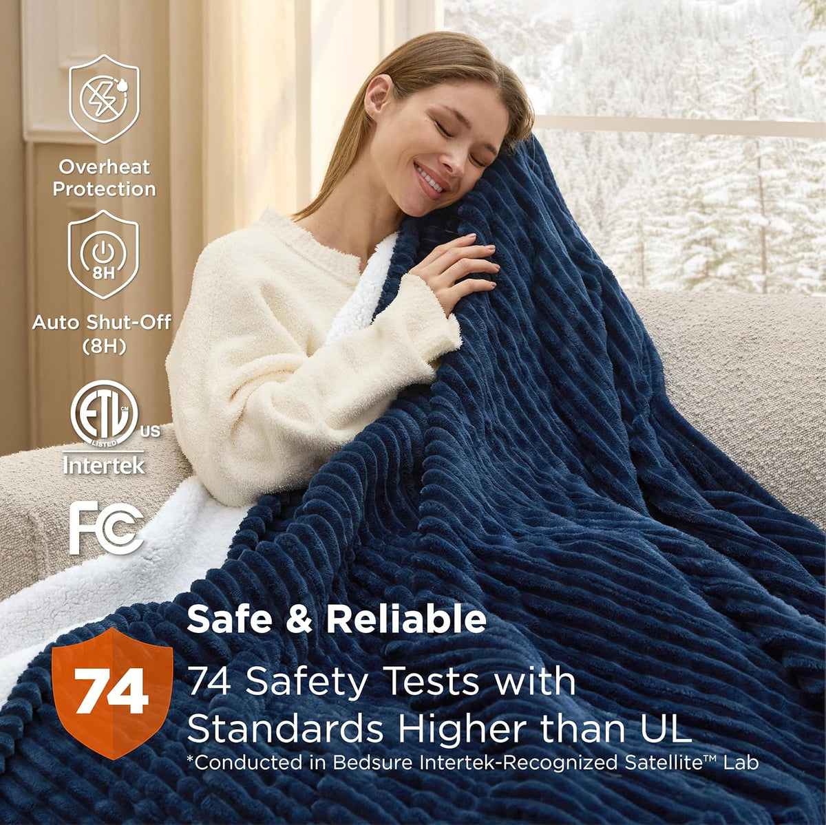 Bedsure GentleSoft Heated Blanket Throw - Soft Ribbed Flannel Electric Blanket, Gifts for Grandma (50x60 inches, Grey)