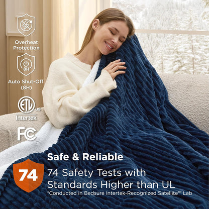 Bedsure GentleSoft Heated Blanket Throw - Soft Ribbed Flannel Electric Blanket, Gifts for Grandma (50x60 inches, Grey)