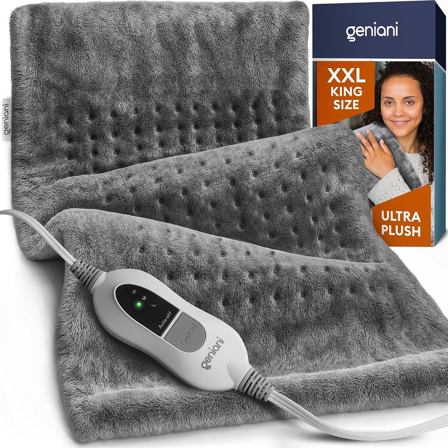 GENIANI Back Pain & Relaxation Gifts for Women – Electric Heating Pad for Back, Neck & Shoulders, Soft Microplush Electric Throw Heating Pad for Period Comfort, Fast Heating, Auto Shut Off, 12"x24"