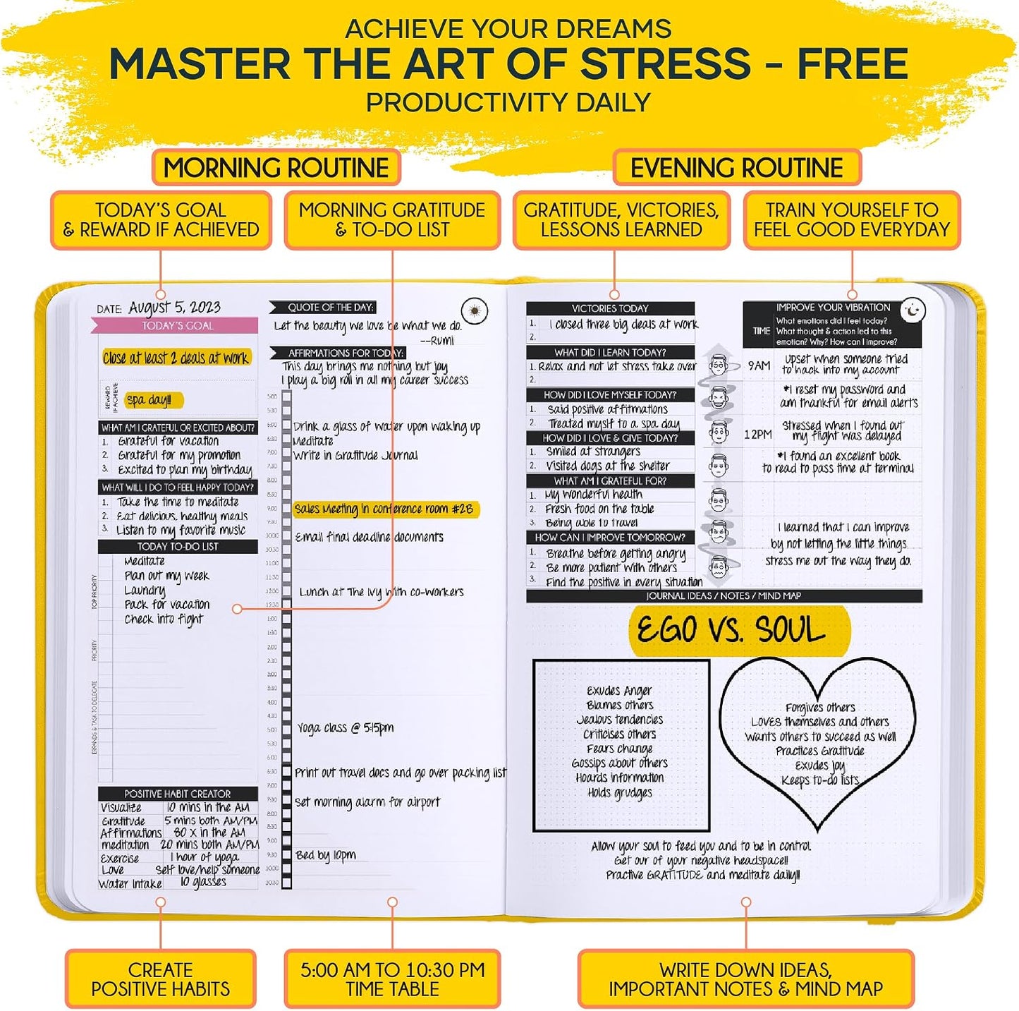 Freedom Mastery Daily Journal of Gratitude, Productivity & Habit Tracker | Undated 90-Day Planner with Daily Reflection, Mindfulness, Positivity, Vision Board & Stickers, Gratitude Journal for Women