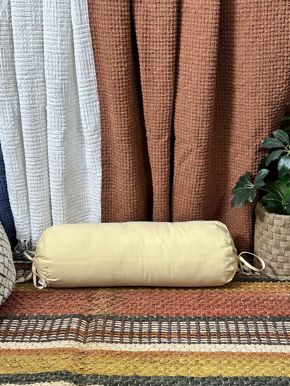 Saffron HANDICRAFTS Cotton 240TC - Bolster Cover Full Round Removable Cover for Neck Roll, Leg Rest,Yoga Practice, Meditation, Bed Sofa Couch (Teal Blue, 8"x24"(20 cm x 60 cm))