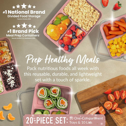 Bentgo Prep 3-Compartment Meal Prep Containers with Lids, 20 Piece Set | 4-Cup Capacity, Portion Control, Stackable, Microwave, Freezer & Dishwasher-Safe, PFAS & BPA-Free (Navy Blue)