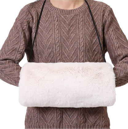 Faux Fur Hand Muff for Women Winter Hand Warm Warmer with PU Leather Strap