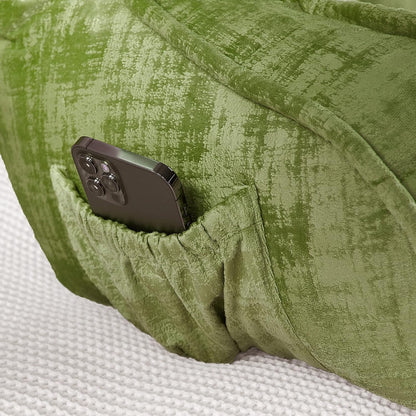 DIY Assembly Art Velvet Backrest Reading Bed Rest Pillow with Arms & Pockets, 18" H for Sitting in Bed Couch Sofa, Back Support Cushion with Removable Cover, 20"x18"x17", Aqua