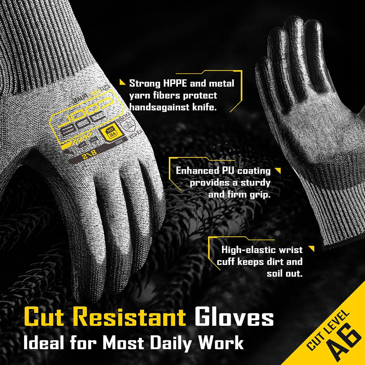 COOLJOB 12/120 Pairs Cut Resistant Work Gloves PU Coating, ANSI A2 A4 A6 A9