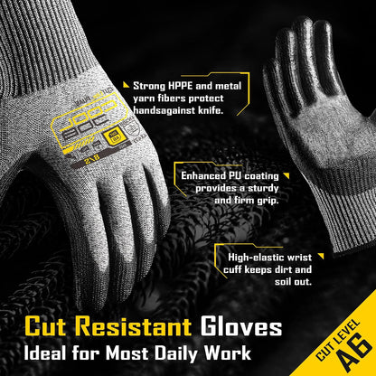 COOLJOB 12/120 Pairs Cut Resistant Work Gloves PU Coating, ANSI A2 A4 A6 A9