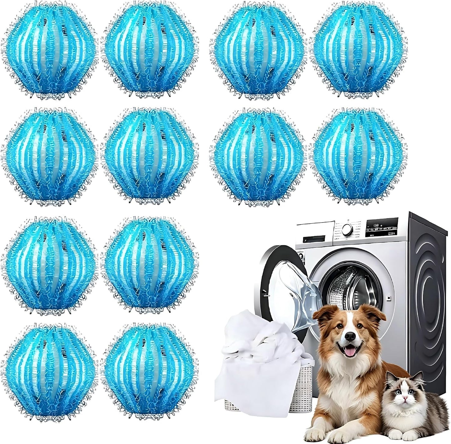 12Pcs Reusable Laundry Hair Remover Balls, Pet Hair Remover for Washing Machine, Effectively Cat Dog Fur Lint Catcher, Laundry Lint Remover Balls for Bedding, Clothes, Sofa Covers (Deep Blue)
