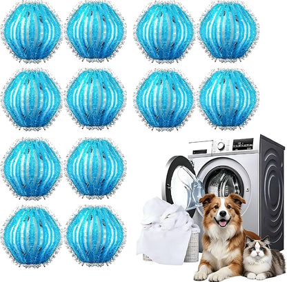 12Pcs Reusable Laundry Hair Remover Balls, Pet Hair Remover for Washing Machine, Effectively Cat Dog Fur Lint Catcher, Laundry Lint Remover Balls for Bedding, Clothes, Sofa Covers (Deep Blue)