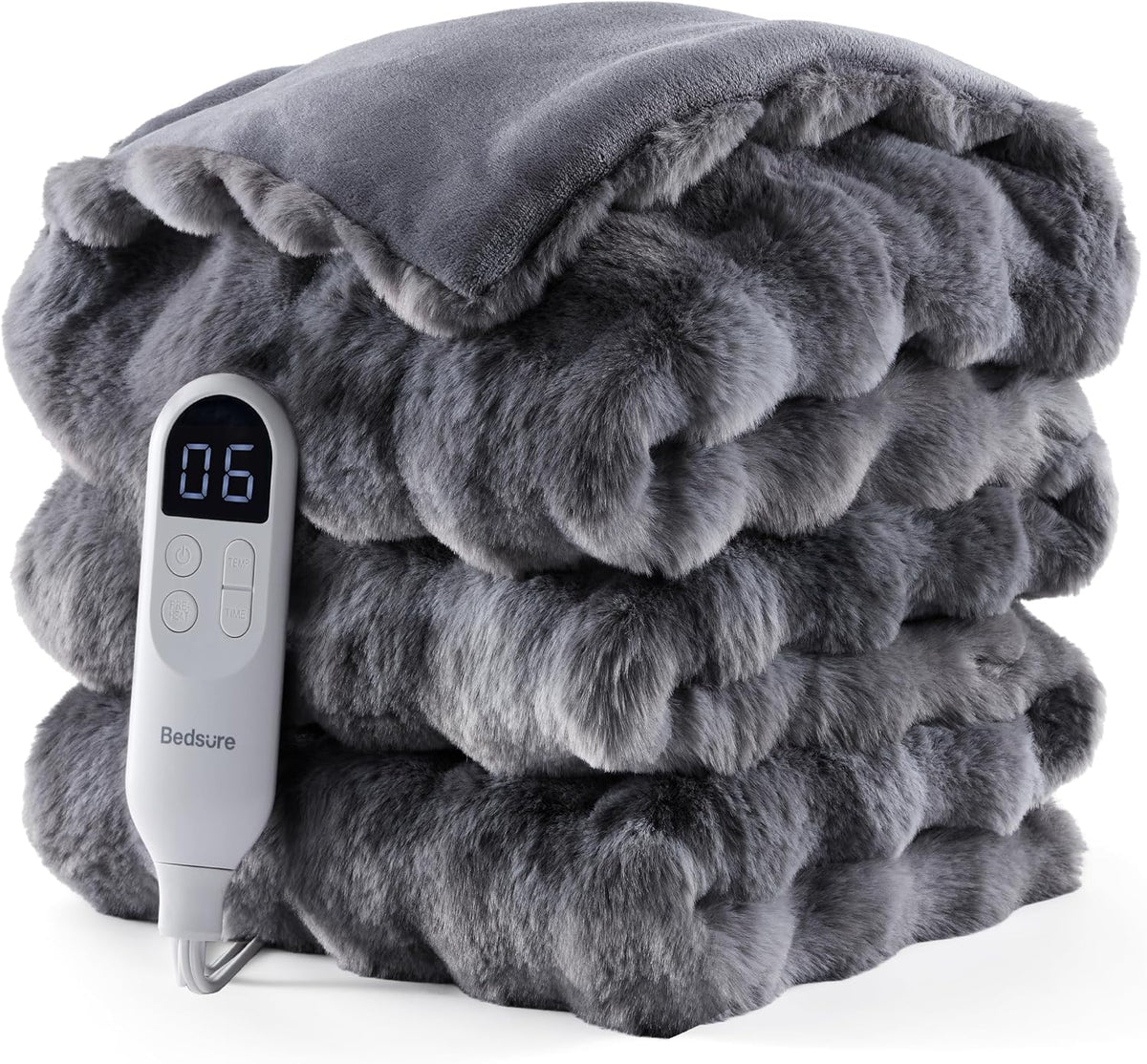 Bedsure Heated Blanket Electric Throw - Thick Striped Fast Heating Electric Blanket with Preheat Function, 6 Heat & 6 Timer (Up to 10H), 8H Auto Off, ETL Certified, Gifts for Women (50"x60", White)