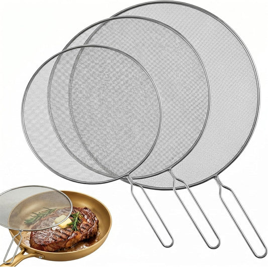 Classic Cuisine Splatter Screen Set, Silver, 3-Piece-Set, 17.25”/16”/15.25” | Fine Mesh Stainless-Steel Grease Splatter Guard for Pots, Pans, and Skillets, Kitchen Gadgets