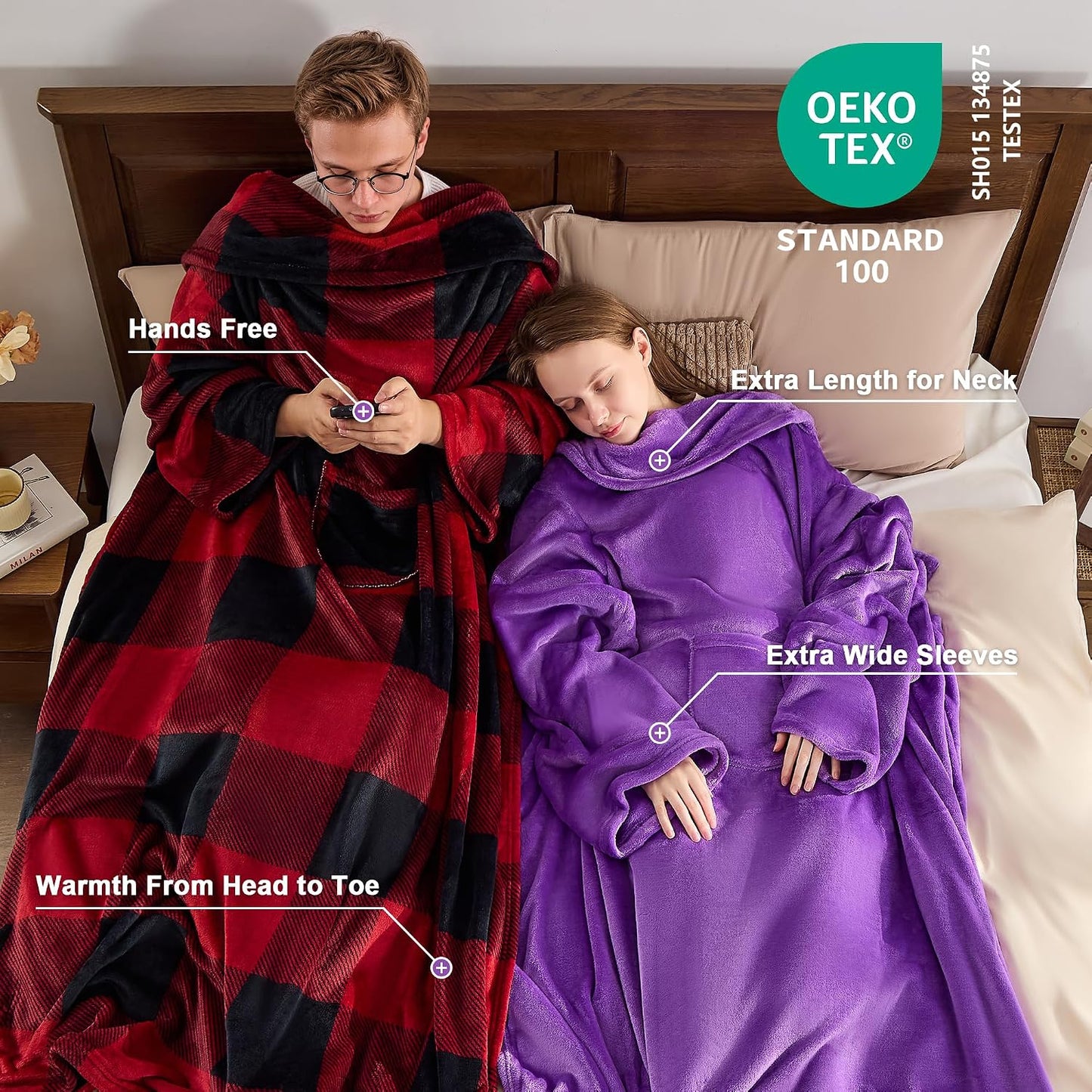 IFNOW Fleece Wearable Blanket with Sleeves, Oversized Snuggle Robe