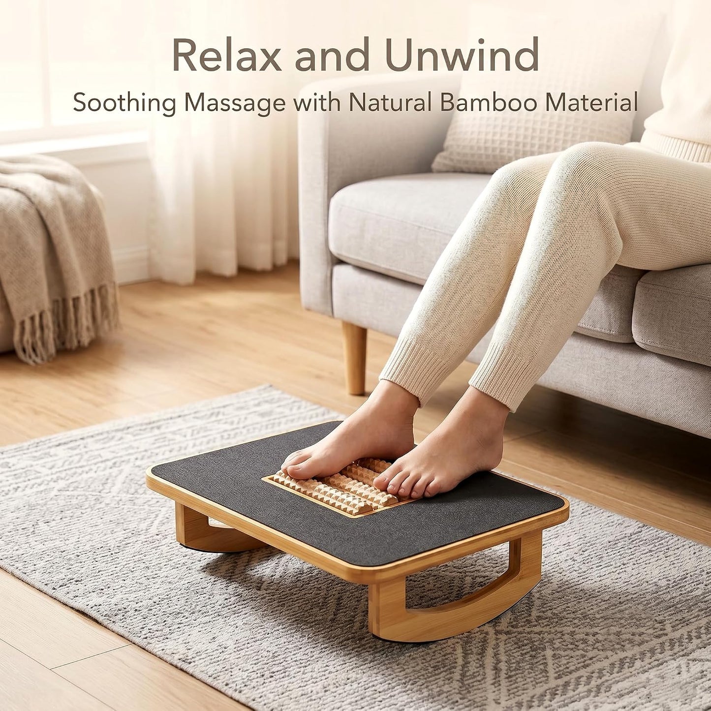 Bamboo Under Desk Foot Rest Foot Stool Rocking Footrest (Nature Semicircle) | Ergonomic Wooden Foot Stool with Non-Slip Surface