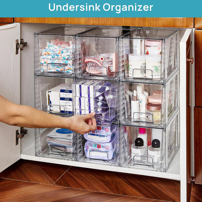 Vtopmart 4 Pack Large Stackable Storage Drawers, Clear | Easily Assemble Bathroom Closet Undersink Organizers and Storage Kitchen Cabinets,Pantry,Makeup,Medicine Organization