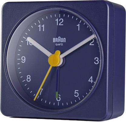Braun Classic Travel Analogue Alarm Clock with Snooze and Light, Compact Size, Quiet Quartz Movement, Crescendo Beep Alarm in Black and White, Model BC02XBW.