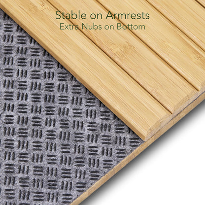 DETOR Couch Arm Tray with Spacious 12.4" x 5.4" Storage Box, Walnut Bamboo Finish, Enhanced Non-Slip Felt Bottom, Sturdy Bamboo Slats, Fits Armrests 6" and Wider