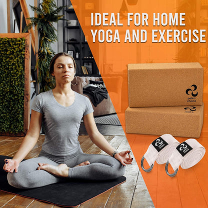 Stretching Straps and Yoga Blocks - Yoga Beginner Kit for Pilates & Gym | For Home Workouts - Hold Poses, Stretch, Improve Flexibility & Maintain Balance. BONUS Exercise Guide