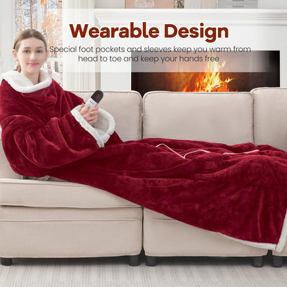 MAXEVE Heated Wearable Blanket with Foot Pocket & Sleeves Electric Snuggle