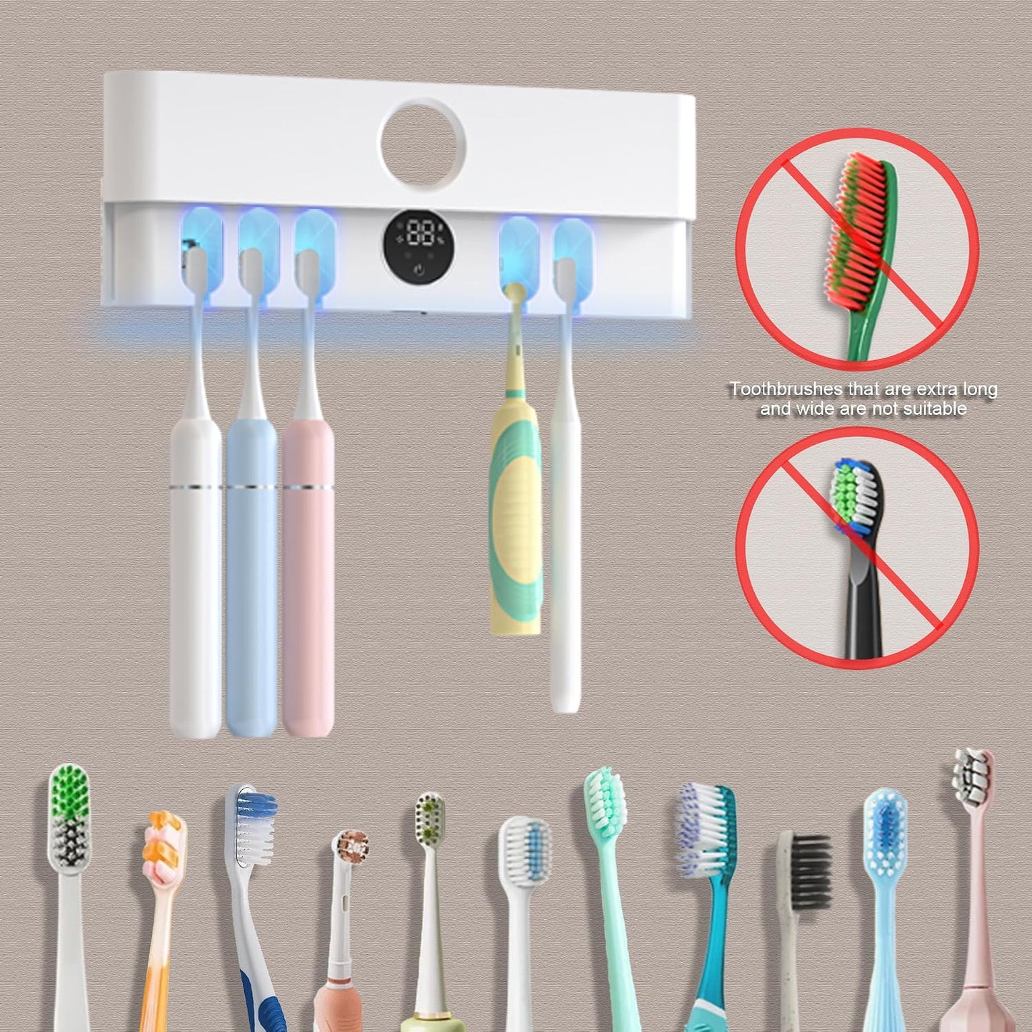 Toothbrush Holder and Cleaner Razor Holder and Dryer Auto Open/Close Cover Rechargeable Wall-Mounted Suitable for Most Toothbrushs