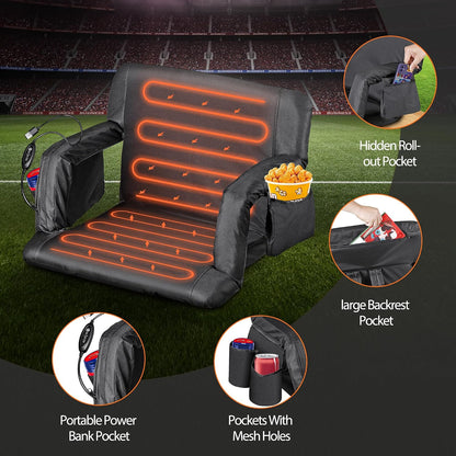 20.5"/25" Wide Stadium Seat for Bleachers w/Back Support Padded Cushion Portable Reclining Bleacher Seats Camping Stadium Chair Waterproof