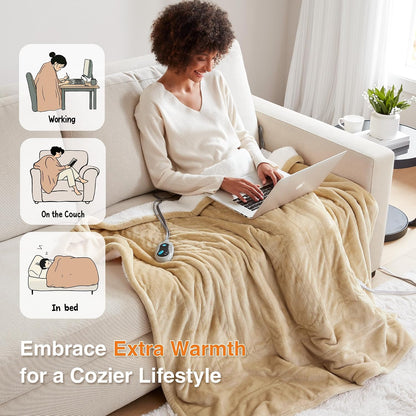 Beautyrest Reversible Heated Throw - Plush Sherpa Heating Blanket, Grey