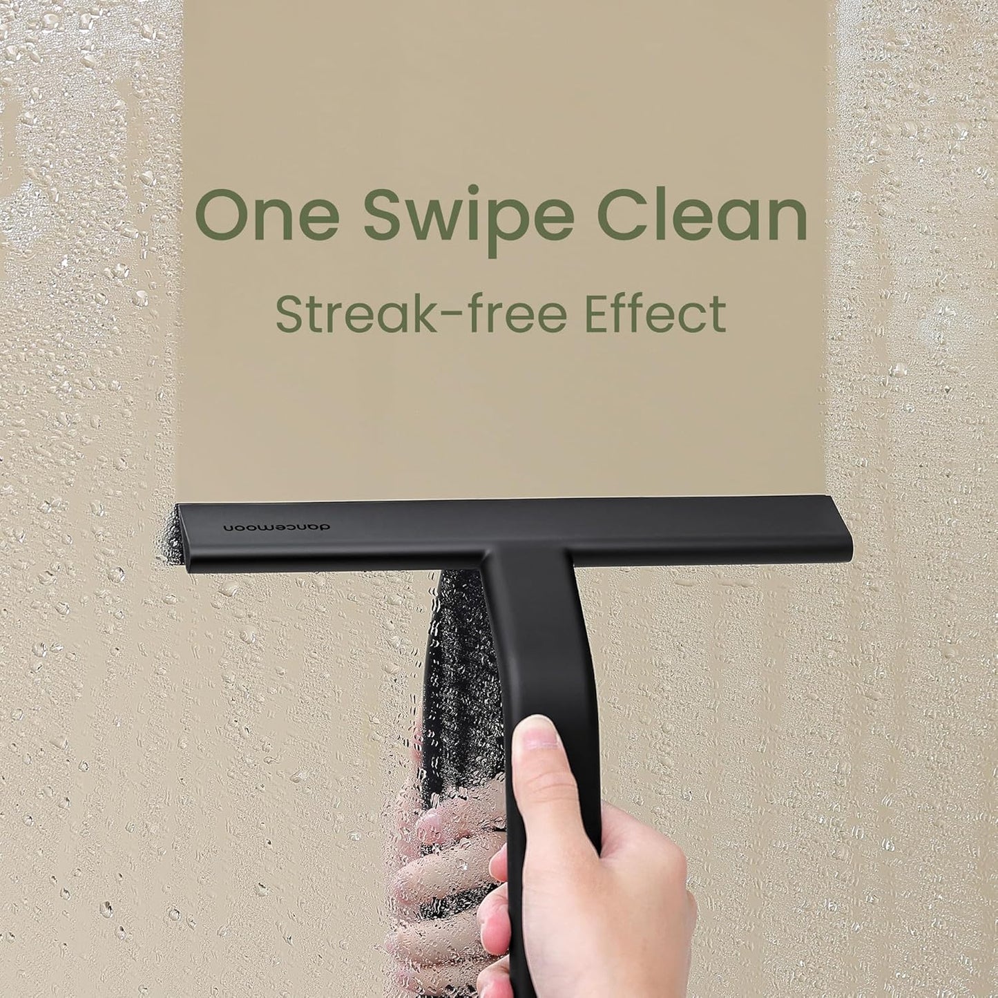 JustHang Shower Squeegee with Built-in Hook, 10-Inch Black | Award-Winning Design, All-One-Piece Soft-Touch Silicone, for Glass Door, Bathroom, Window, Mirror, Tile Wall, Car