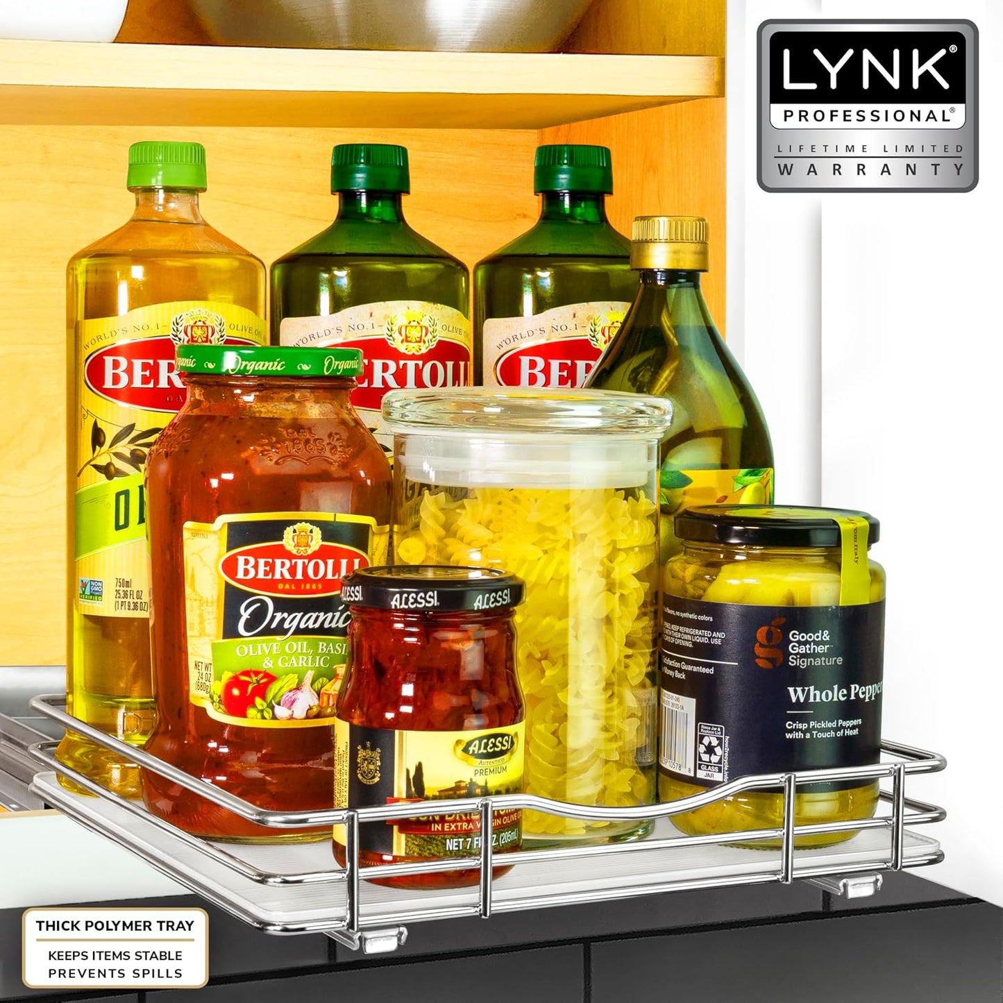 LYNK PROFESSIONAL® Pull Out Spice Organization for Cabinets - 4-3/8 inch Wide – Spice Rack for Inside Cabinets, Slide Out Spice Rack Organizer for cabinet – Pull Out Spice Rack, Sliding 2 Tier Chrome