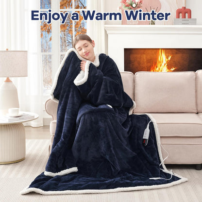 MAXEVE Heated Wearable Blanket with Foot Pocket & Sleeves Electric Snuggle