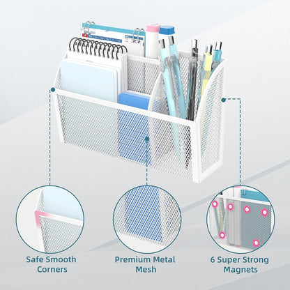 3-Grid Magnetic Pencil Holder, Strong Magnet Locker Organizer, Black | Mesh Magnetic Shelf, Marker Holder Perfect for Whiteboard, Refrigerator and Locker Accessories