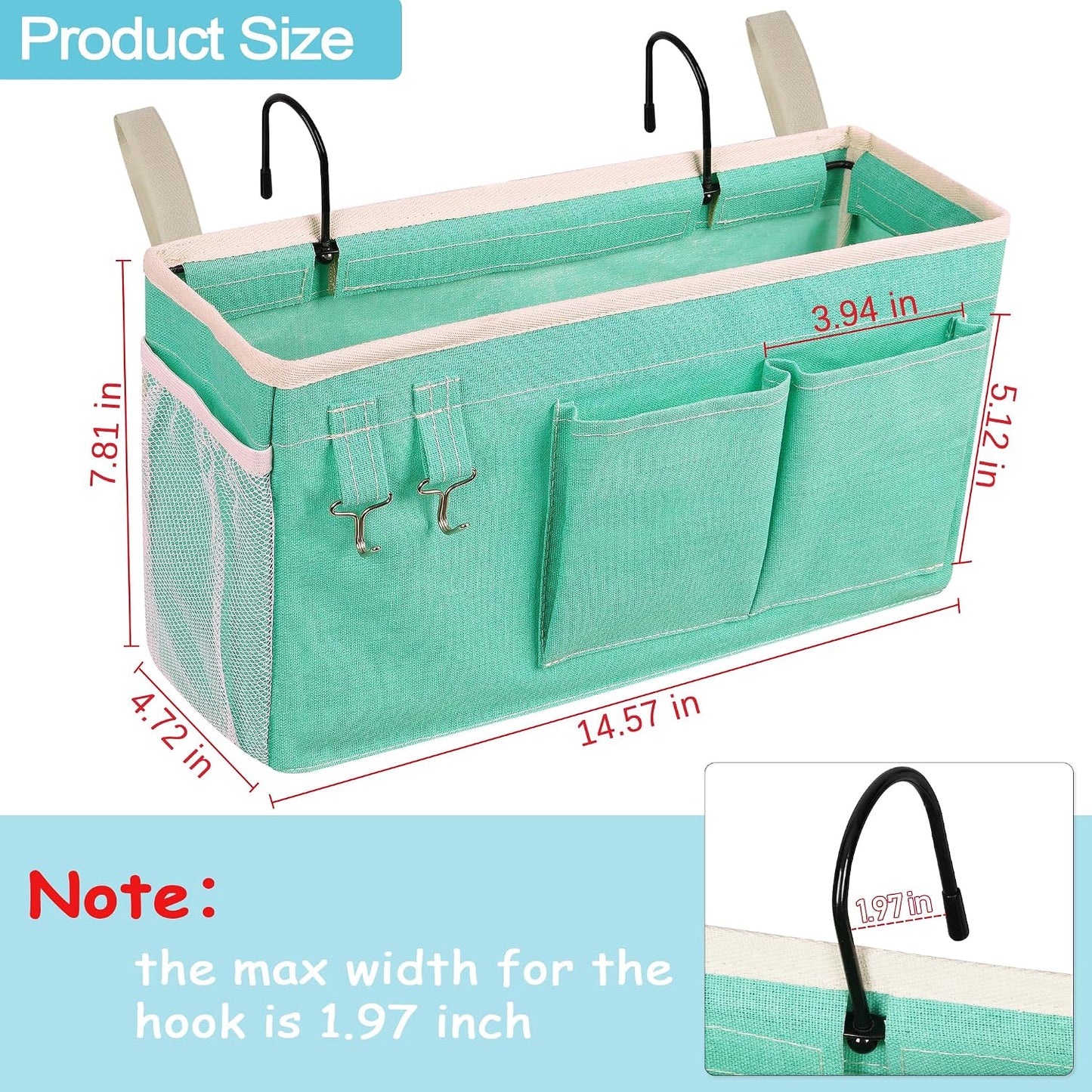 Bedside Caddy, Bedside Storage Bag Hanging Organizer for Bunk Dorm Bed Rail | Bed Caddy with Hooks, Top Bunks and Dorm Essentials for Water, Tissues, Tablets, Books, Phones, Remotes and Other Necessories