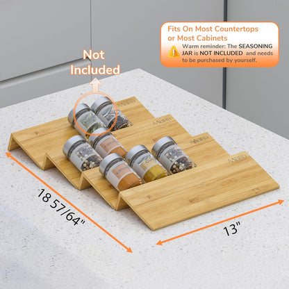 AMBIRD Bamboo Spice Drawer Organizer with Non-slip Mat,4 Tier - 2 Set Jar Spice Rack Tray From 9.5''to 19'', Seasoning Organizer for Kitchen,Cabinet,Drawers,Countertop