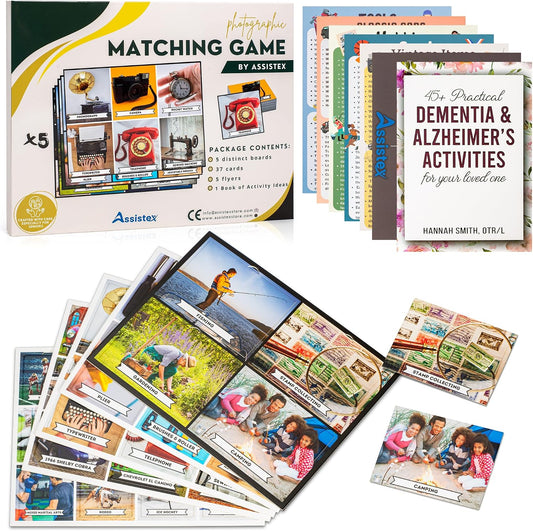 Assistex Matching Game Activity Board - Dementia Activities for Seniors - Memory Games for Adults with Alzheimers - Memory Loss and Alzheimers Activities - Matching Card Memory Games for Seniors