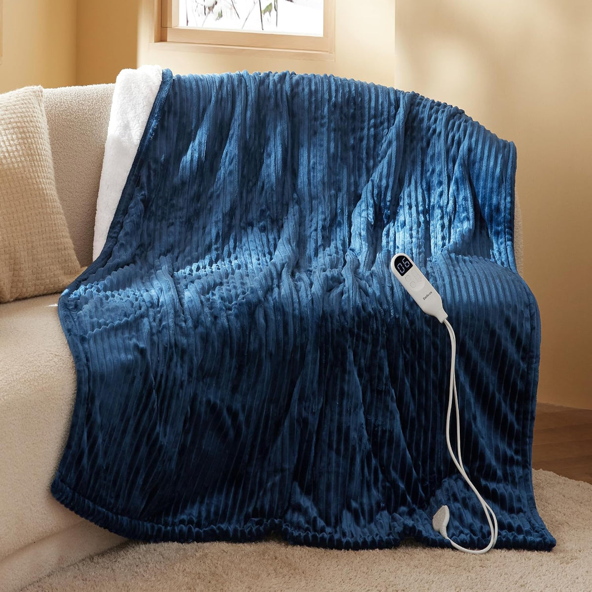 Bedsure GentleSoft Heated Blanket Throw - Soft Ribbed Flannel Electric Blanket, Gifts for Grandma (50x60 inches, Grey)
