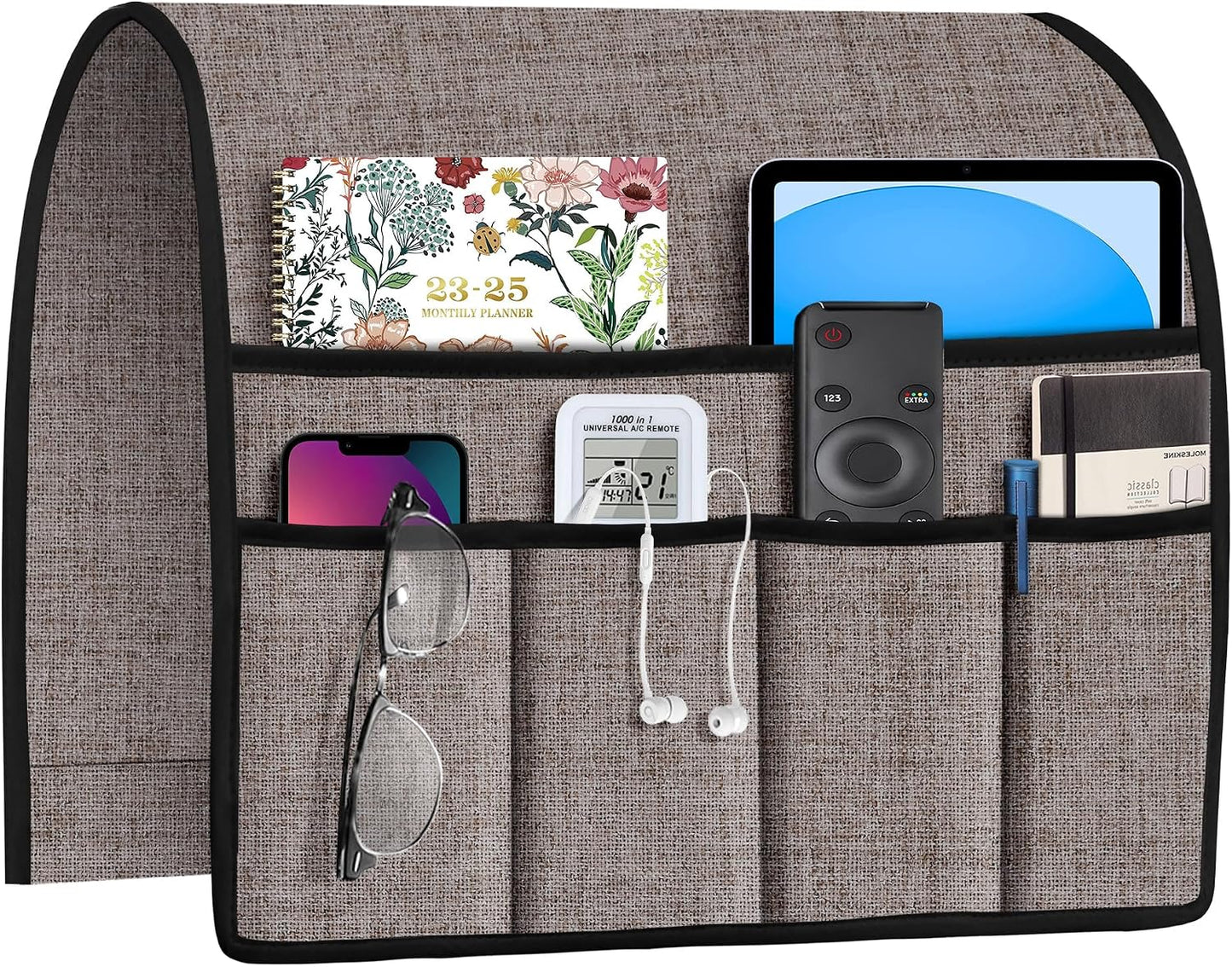 Joywell Remote Caddy Couch Remote Control Holder for Recliner Sofa Armrest Organizer Non Slip Arm Chair Caddie with 6 Pocket Storage for Magazine, Tablet, Phone, iPad, Black
