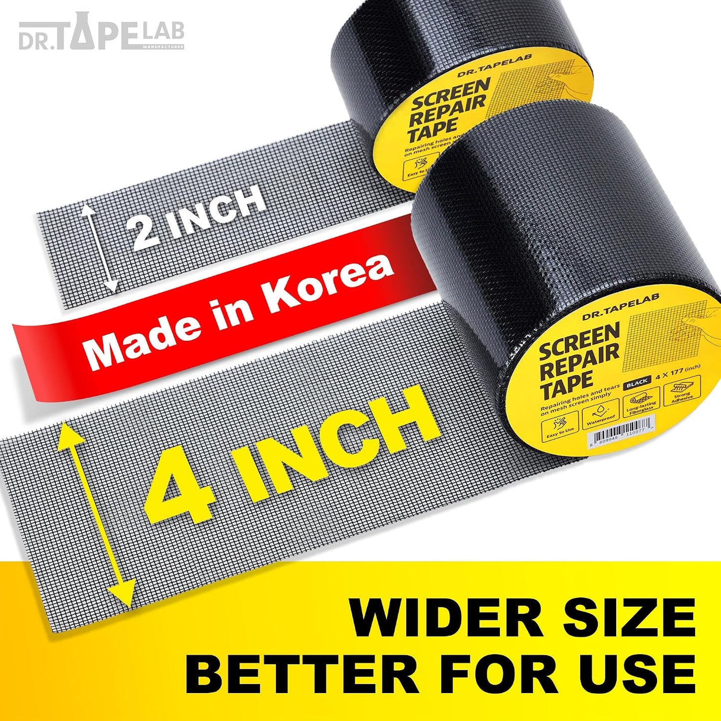 Black Window Screen Repair Tape, 4 in X 15 FT, Screen Repair Kit for Windows or Doors, Strong Adhesive Patch Kit Fiberglass Mesh Tape