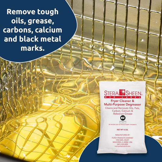 Stera Sheen Fryer Cleaner, 24 x 6 oz. Pkts, Stera Red Label Food Grade Fryer Cleaning Powder, Fryer Boil Out, Easy Use Portion Packets