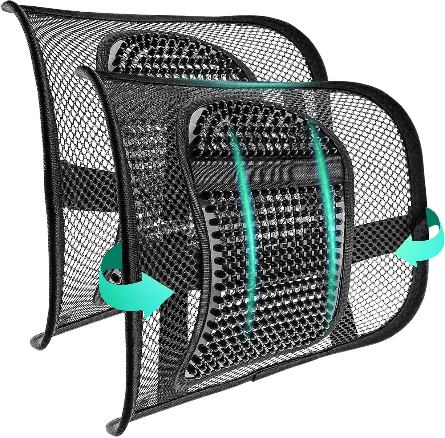 Samyoung Mesh Lumbar Support for Office Chair and Car Seat | 12 x 16 Inch Breathable Double-Layer Mesh Back Support with Elastic Chair Strap & Support Beads for Firm, Comfortable Support