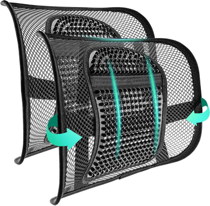 Samyoung Mesh Lumbar Support for Office Chair and Car Seat | 12 x 16 Inch Breathable Double-Layer Mesh Back Support with Elastic Chair Strap & Support Beads for Firm, Comfortable Support