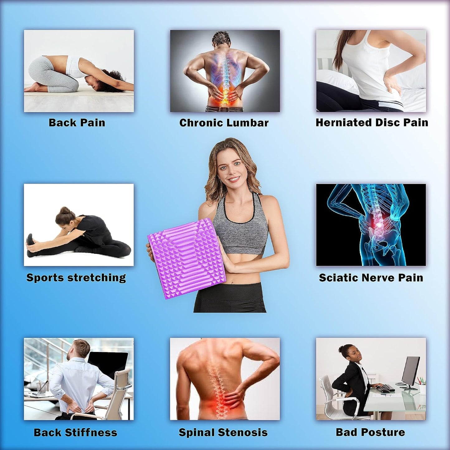Back Stretcher Pillow – Pain Relief for Lower Back, Lumbar Support, Posture Correction, Sciatica Aid, Orthopedic Design, Easy to Use at Home, Office, or Anywhere, Orthopedist Recommended