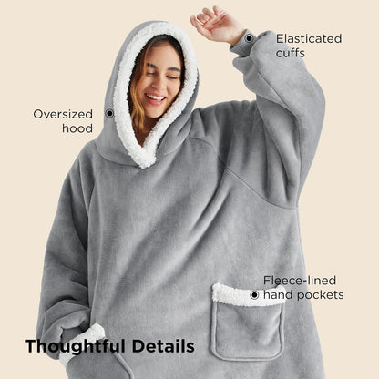 Bedsure Wearable Blanket Sherpa Hoodie Gifts, Sweatshirt, Grey, Standard