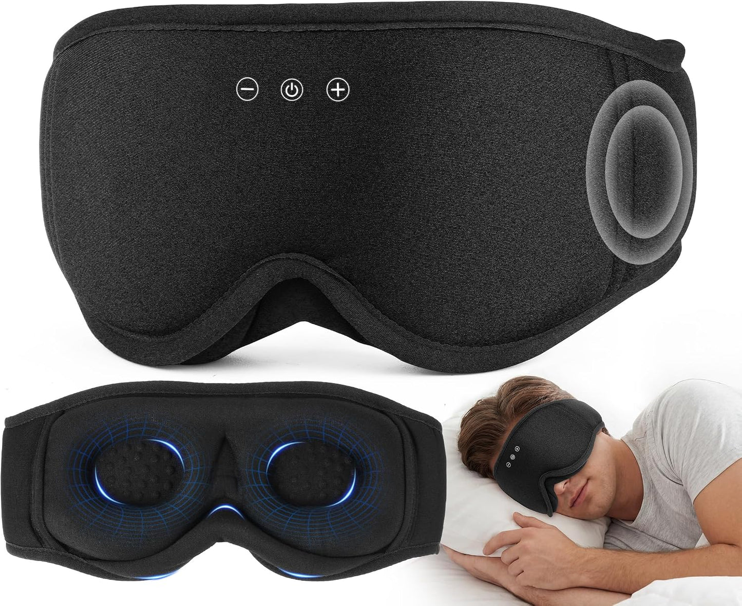 MUSICOZY Sleep Mask Bluetooth Headphones Eye Masks for Sleeping Headphone | 3D Wireless EyeMasks for Side Sleepers, 14-Hour Playtime, Ultra-Soft Breathable, Ultra-Thin Stereo Speakers for Women Men